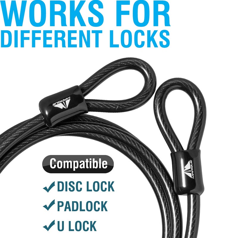 MARQUE Security Steel Cable - 3/8 inch (10 mm) Thick (4', 7', 15', 20' or 30') Vinyl Coated Braided Steel Cable with Double Sealed Looped Ends for U-Lock, Padlock, Disc Lock (4 FT) - Image 4